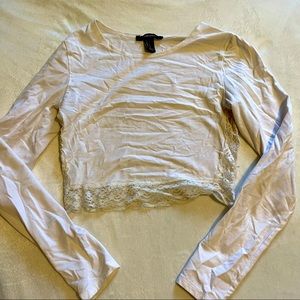 White Lacey Crop Top Long Sleeve